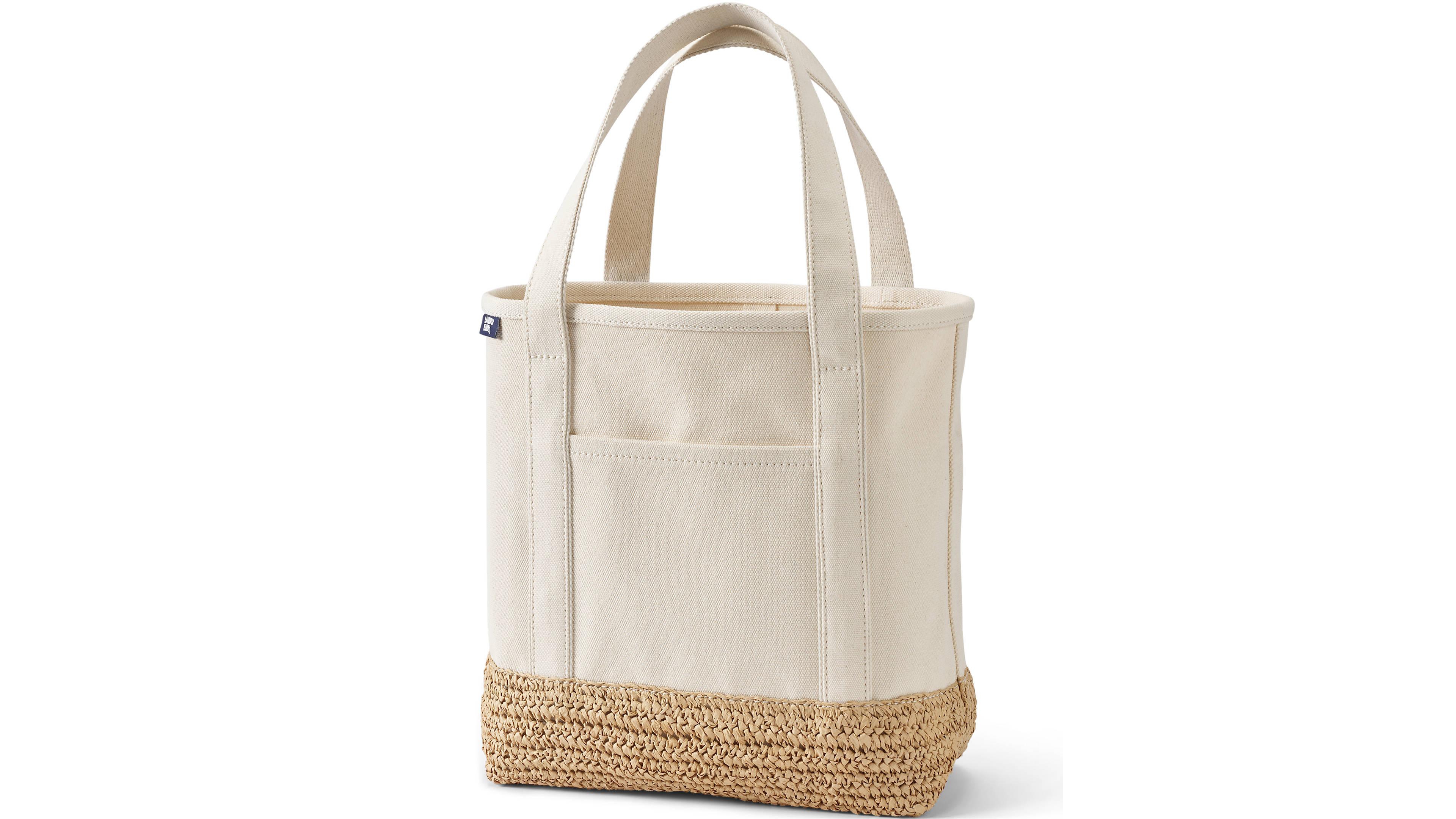 Lands' End Medium Raffia Open Top Canvas Tote Bag