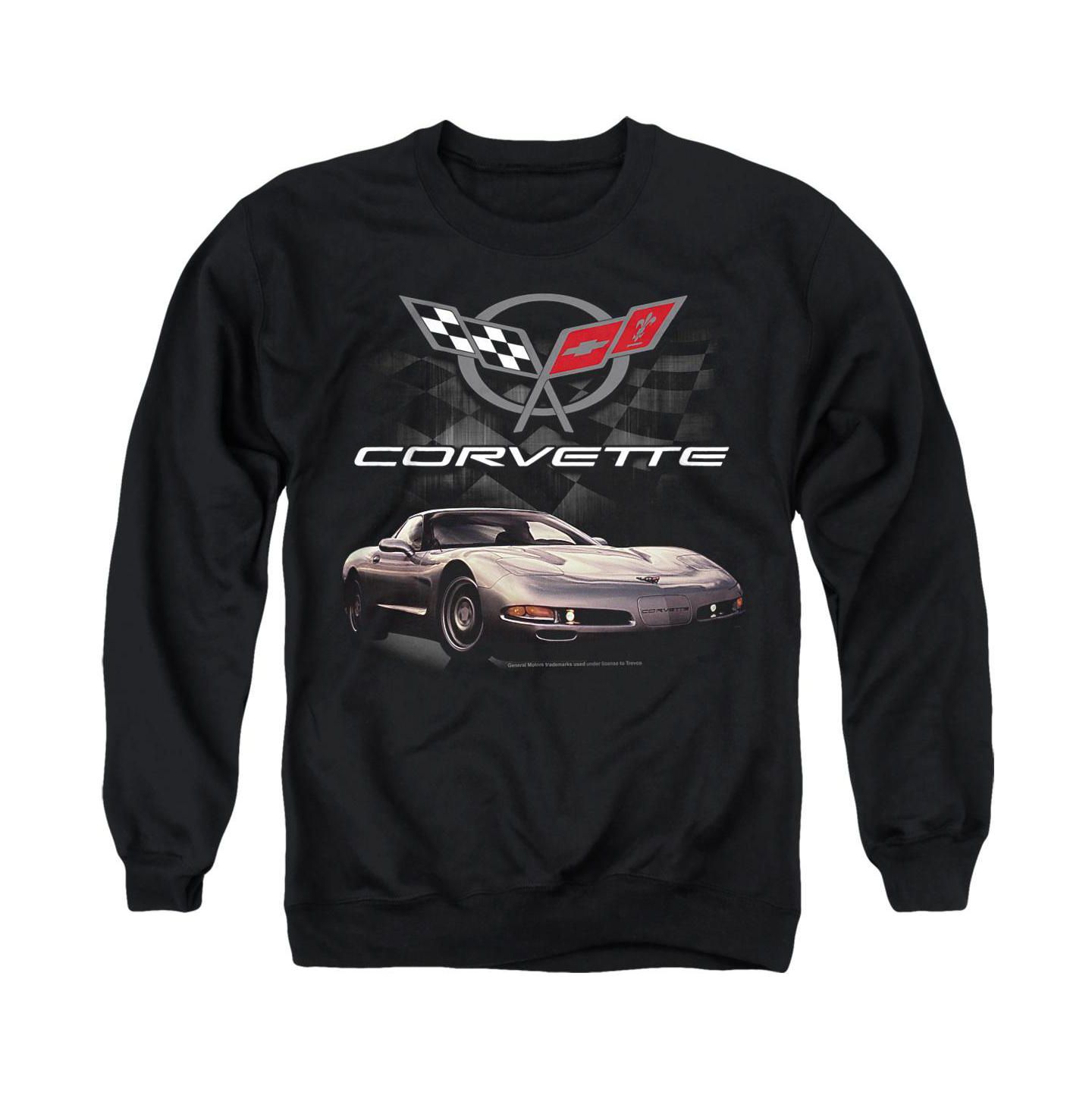 Мужская толстовка Corvette Checkered Past Graphic Long-Sleeve Classic-Fit Crewneck, цвет: Чёрный — фото 1
