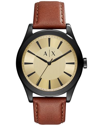A|X Armani Exchange Men's Nico Dark Brown Leather Strap Watch 44mm AX2329
