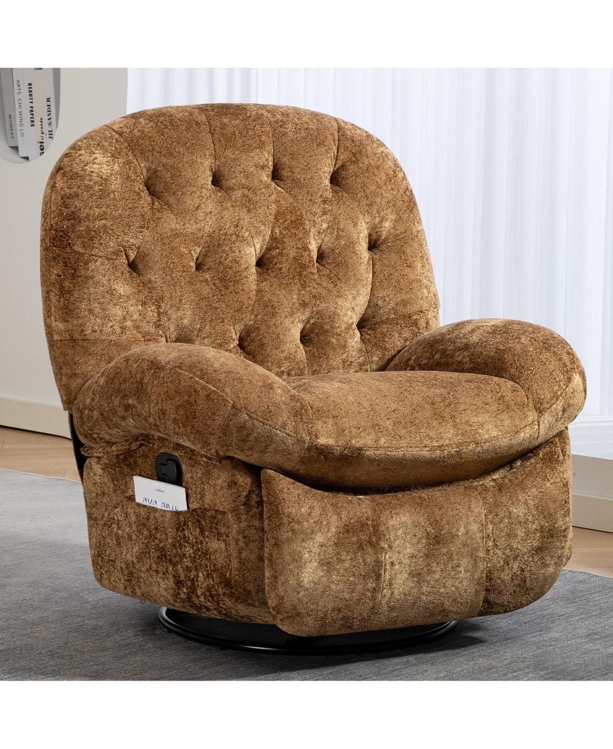 Dyhome Manual Recliner Chair with Swivel and Side Pocket, Chenille Upholstery Rocking for Living Room, Bedroom, Nursery