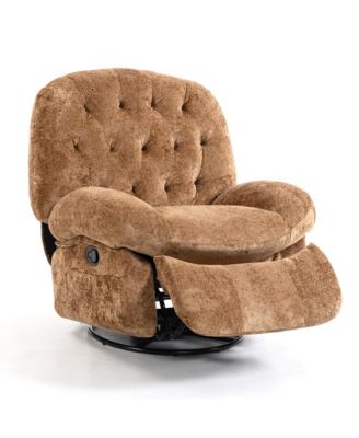 Manual Recliner Chair with Swivel and Side Pocket, Chenille Upholstery Rocking Chair for Living Room, Bedroom, Nursery