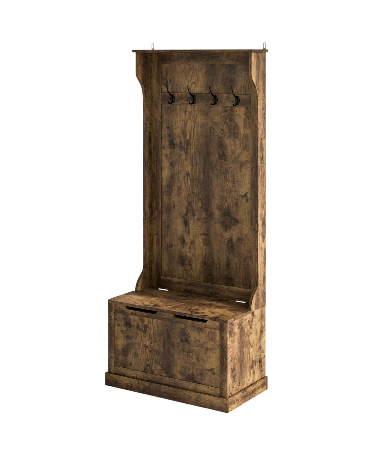 Slickblue Hall Tree with Shoe Bench, Coat Hooks and Flip-Top Storage Bench - Rustic brown