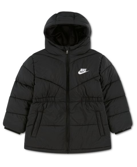Детская куртка Nike Girls' 4-16 Hooded Quilted Cinched-Waist Puffer, цвет: Чёрный