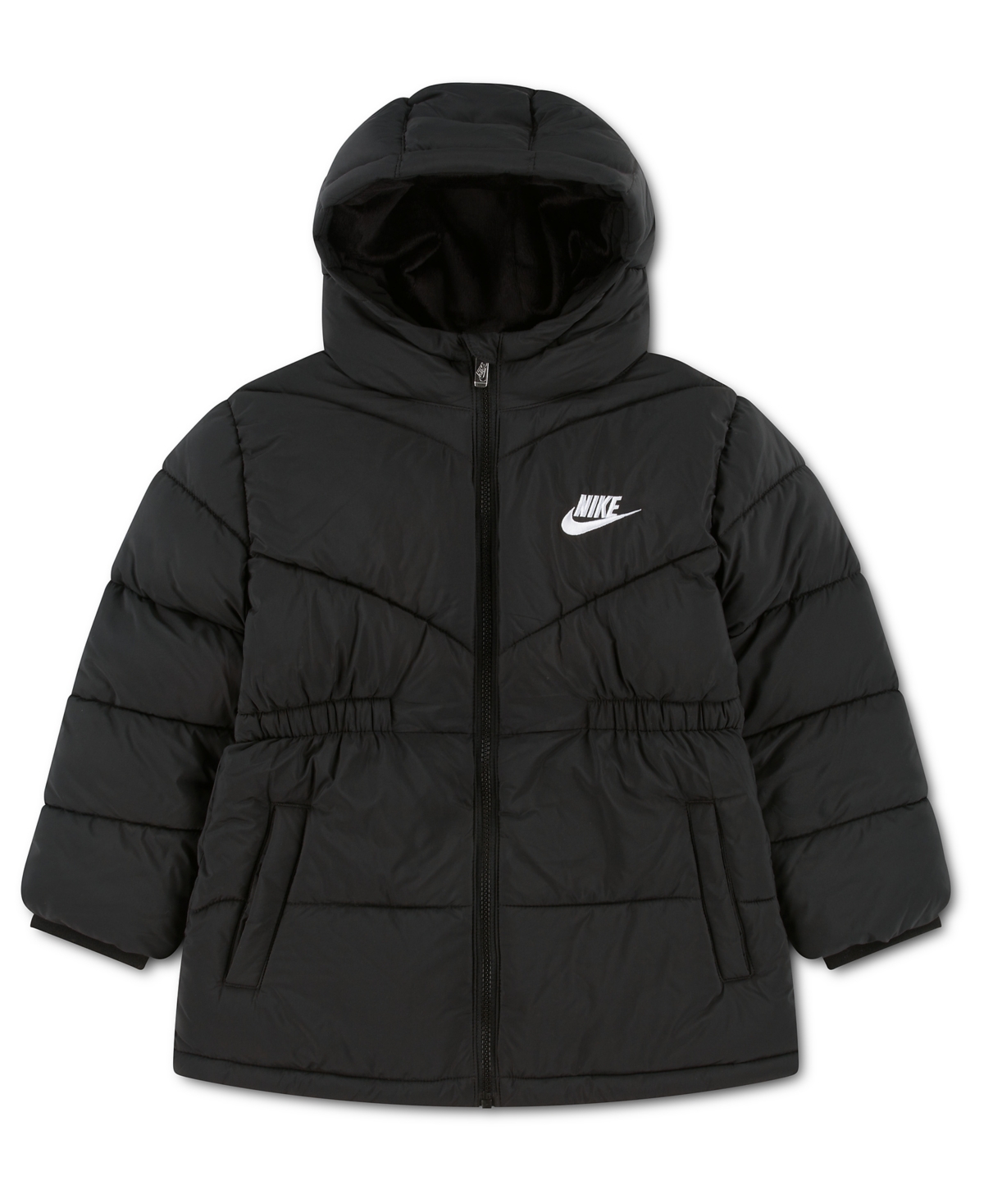 Nike Girls' 4-16 Hooded Quilted Cinched-Waist Puffer Jacket