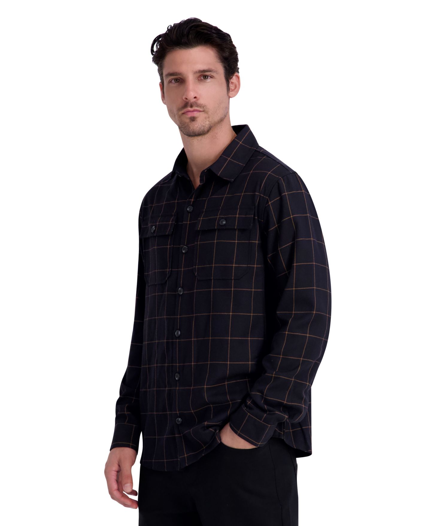 Мужская рубашка KARL LAGERFELD PARIS Windowpane Regular-Fit Button-Down, цвет: Чёрный — фото 3