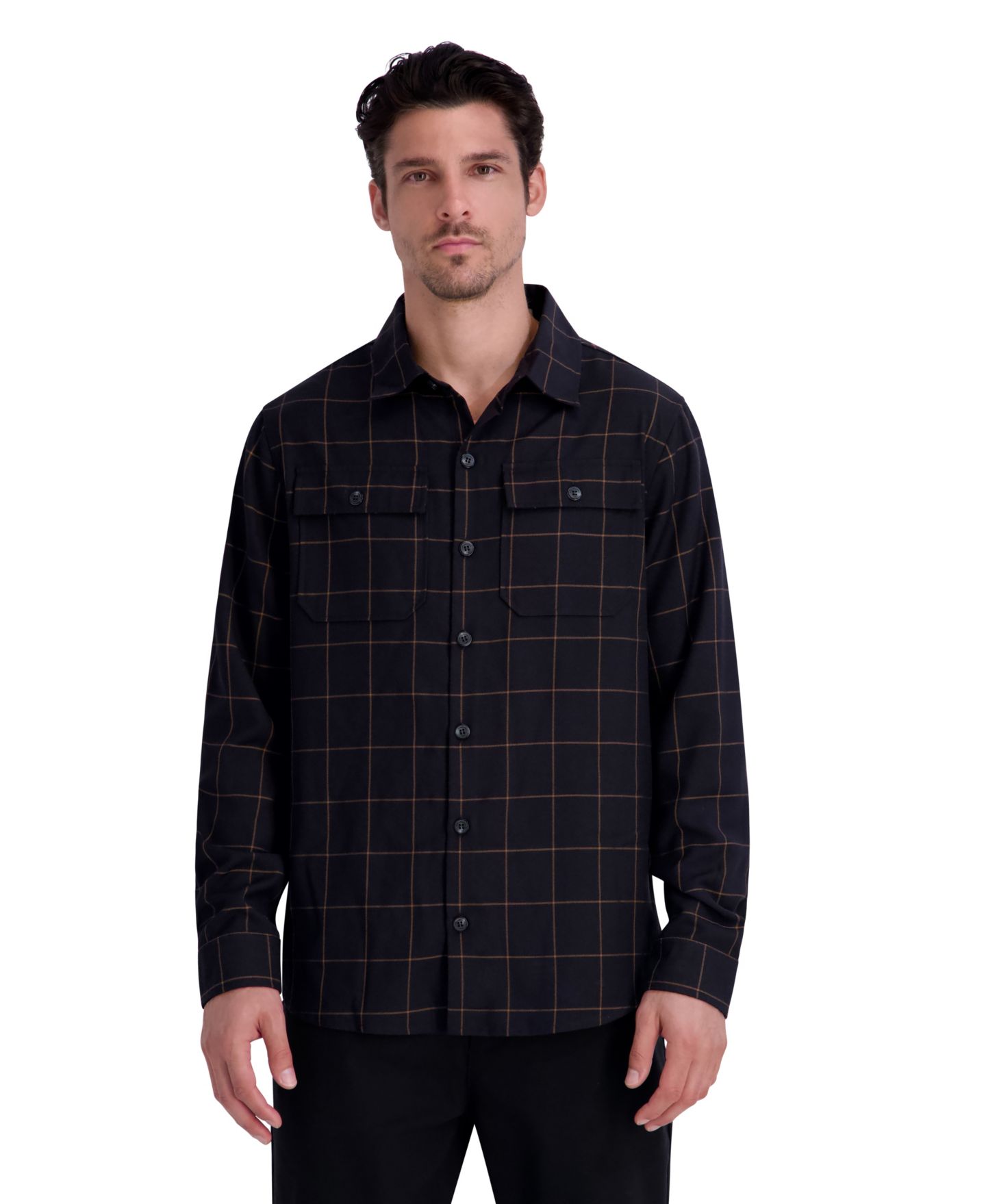 Мужская рубашка KARL LAGERFELD PARIS Windowpane Regular-Fit Button-Down, цвет: Чёрный — фото 1
