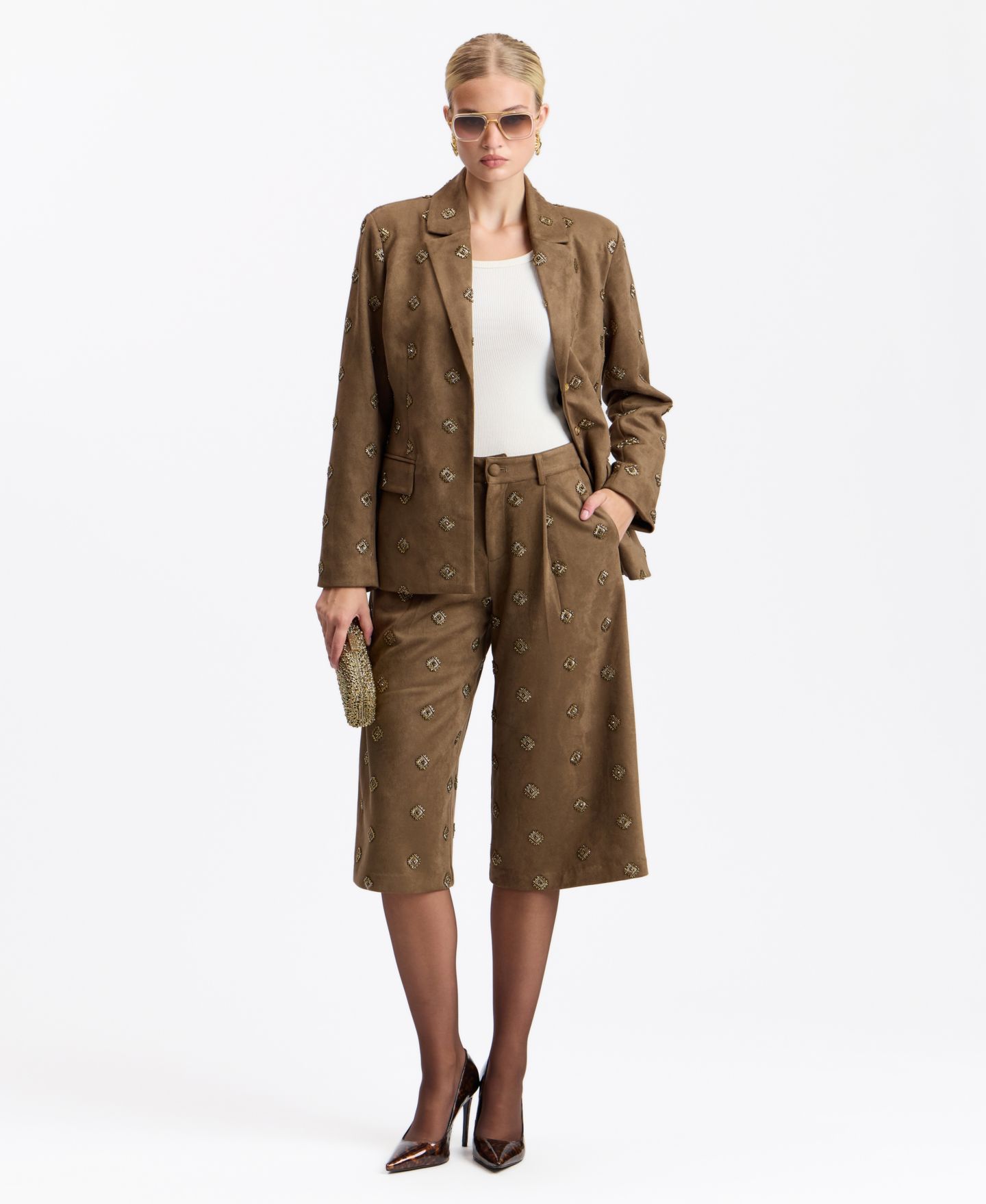 Женский пиджак Avec Les Filles Hourglass Embellished Fitted Blazer, цвет: Коричневый — фото 2