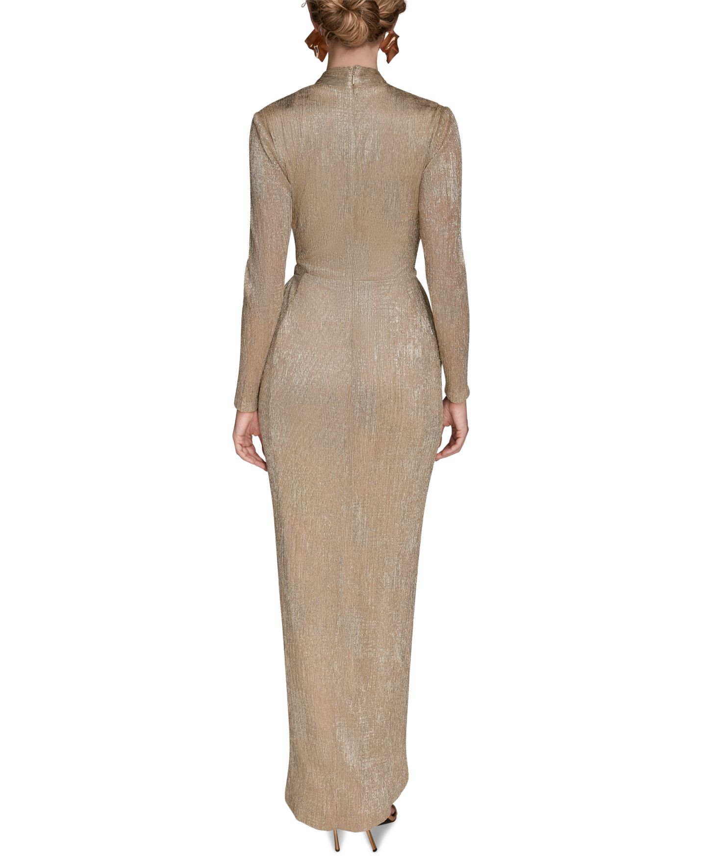 Женское платье Donna Karan New York Petite Metallic Long-Sleeve Wrap, цвет: Золотой — фото 5