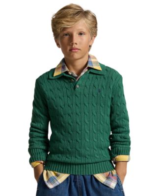 Boys' 8-20 Cable-Knit Cotton Polo Sweater