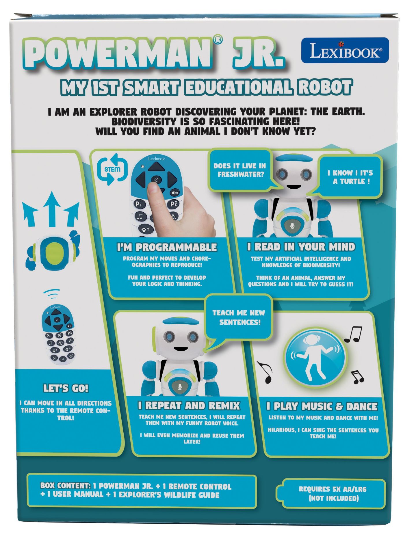 Детские игрушки Lexibook Powerman Jr. Stem Quiz 2-Piece Interactive Remote Control Dancing Robot Toy, Ages 3+ — фото 8
