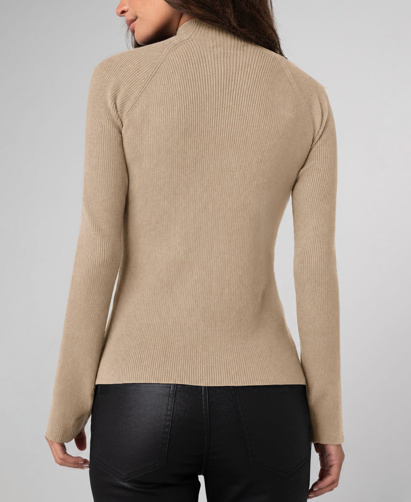 Женский свитер Liverpool Los Angeles Petite Mock Turtleneck Long Flare Sleeves Ribbed, цвет: Хаки — фото 4
