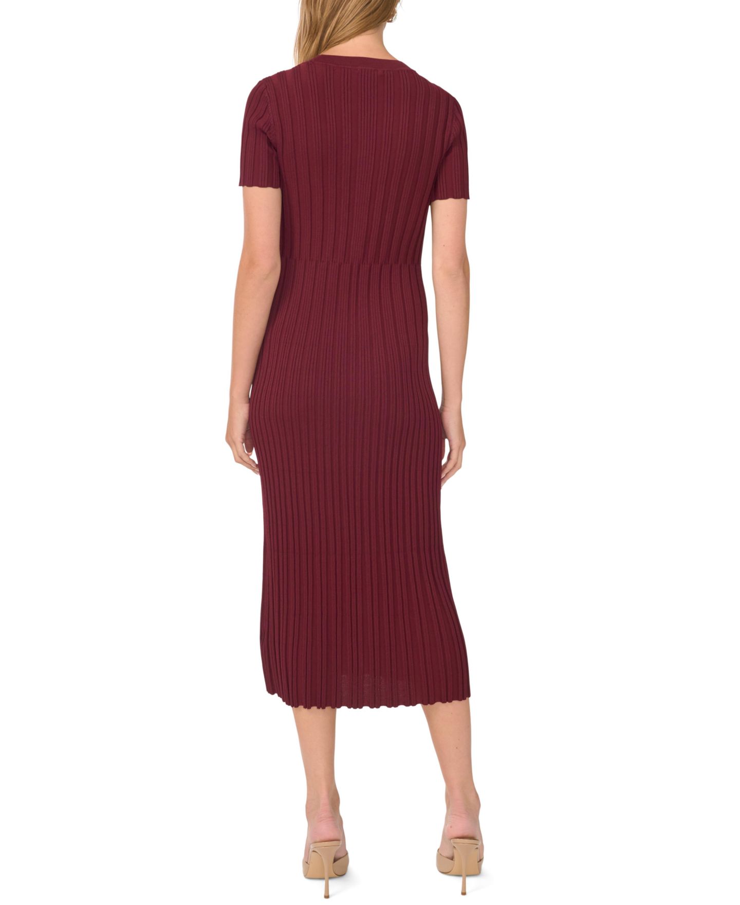 Женское платье 1.STATE Short-Sleeve Crewneck Ribbed Midi, цвет: Красный свекольный — фото 4