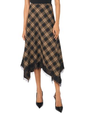 Women's Bias Cut Hankerchief Plaid A-Line Midi Skirt
