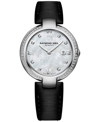 RAYMOND WEIL Women's Swiss Shine Diamond (1/3 ct. t.w.) Black Satin Strap Watch with Interchangeable Stainless Steel Bracelet 32mm 1600-STS-00995