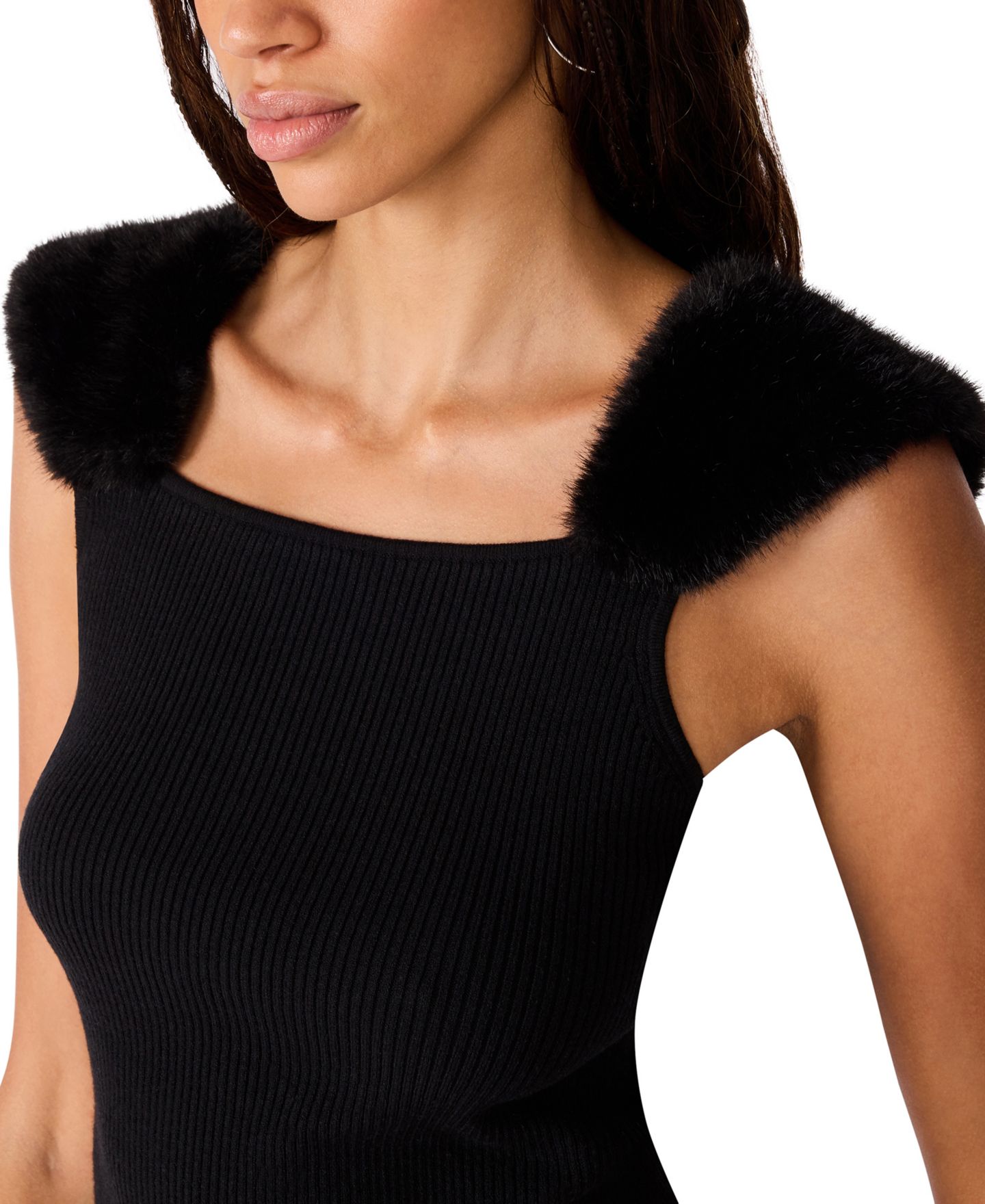 Женский свитер Steve Madden Madelyn Sleeveless Square-Neck Faux Fur-Trim, цвет: Чёрный — фото 6