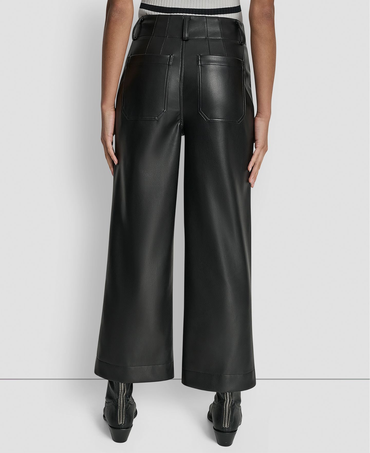 Женские брюки DKNY Jeans High-Rise Cropped Faux Leather Wide-Leg, цвет: Чёрный — фото 4