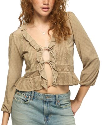Women's Long-Sleeve V-Neck Ruffle Blouse