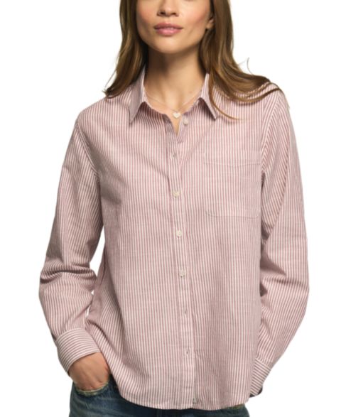 Женская рубашка Lucky Brand Boyfriend Long-Sleeve Button-Down, цвет: Бордовый полосатый