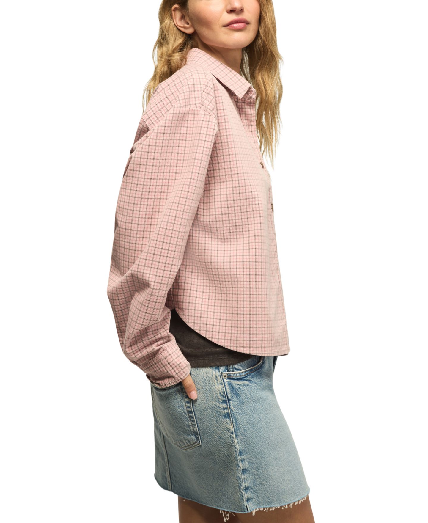 Женская рубашка Lucky Brand Cropped Plaid Corduroy Button-Up, цвет: Розовато-лиловый — фото 4
