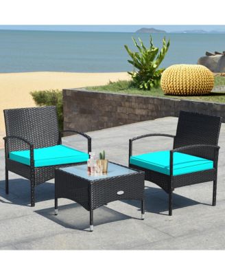 Piece Patio Wicker Rattan Furniture Set Coffee Table and 2 Rattan Chair Cushion