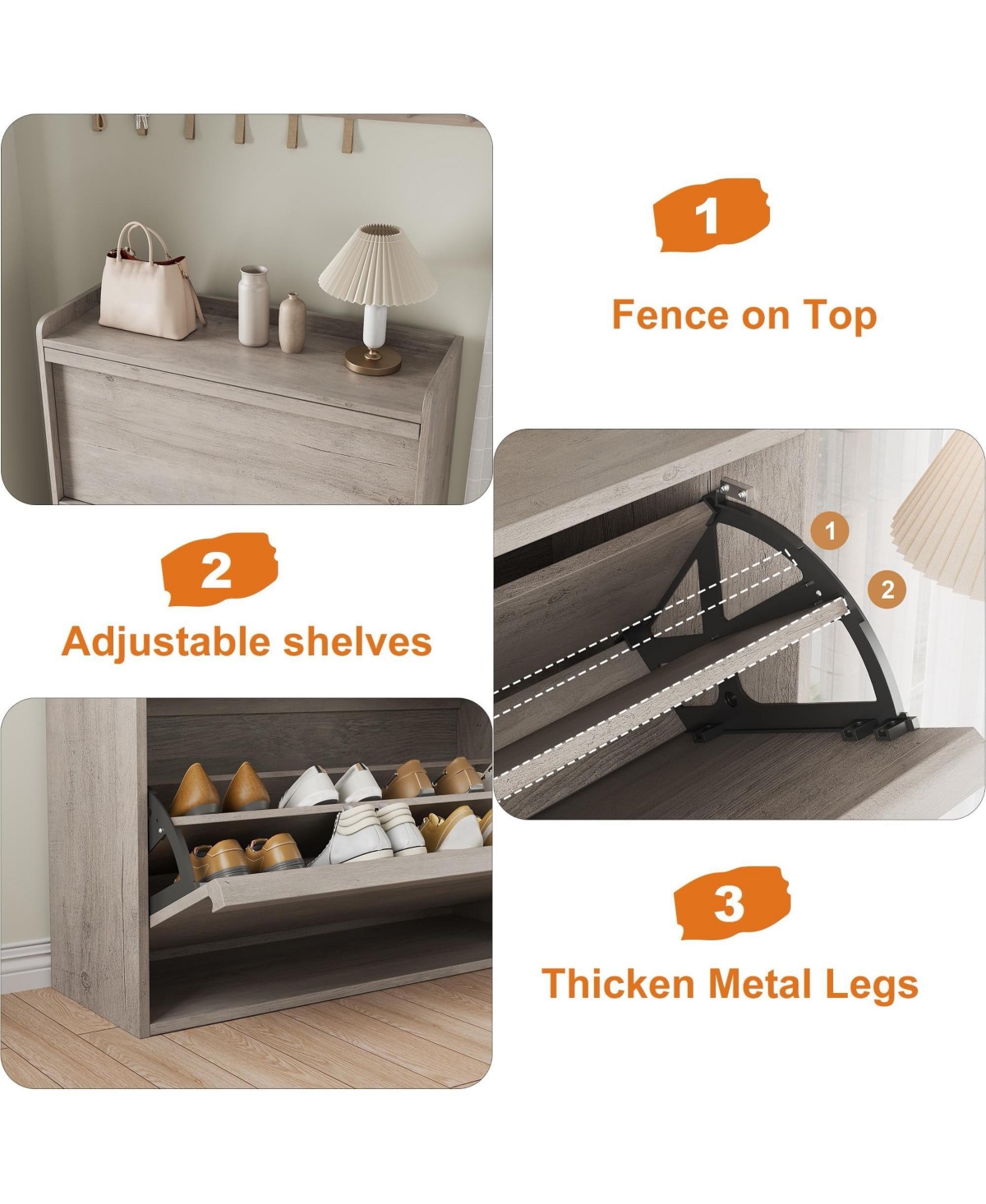 homfan Shoe Cabinet with 3 Flip Drawers - Hidden Wood Storage for Entryway Hallway Living Room