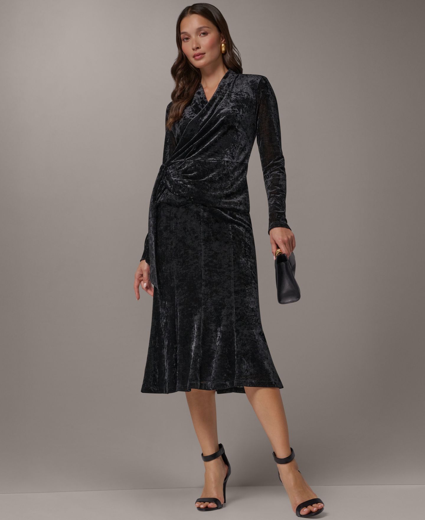 Женская бархатная миди-юбка Donna Karan New York эластичная с высокой талией, цвет: Чёрный — фото 25