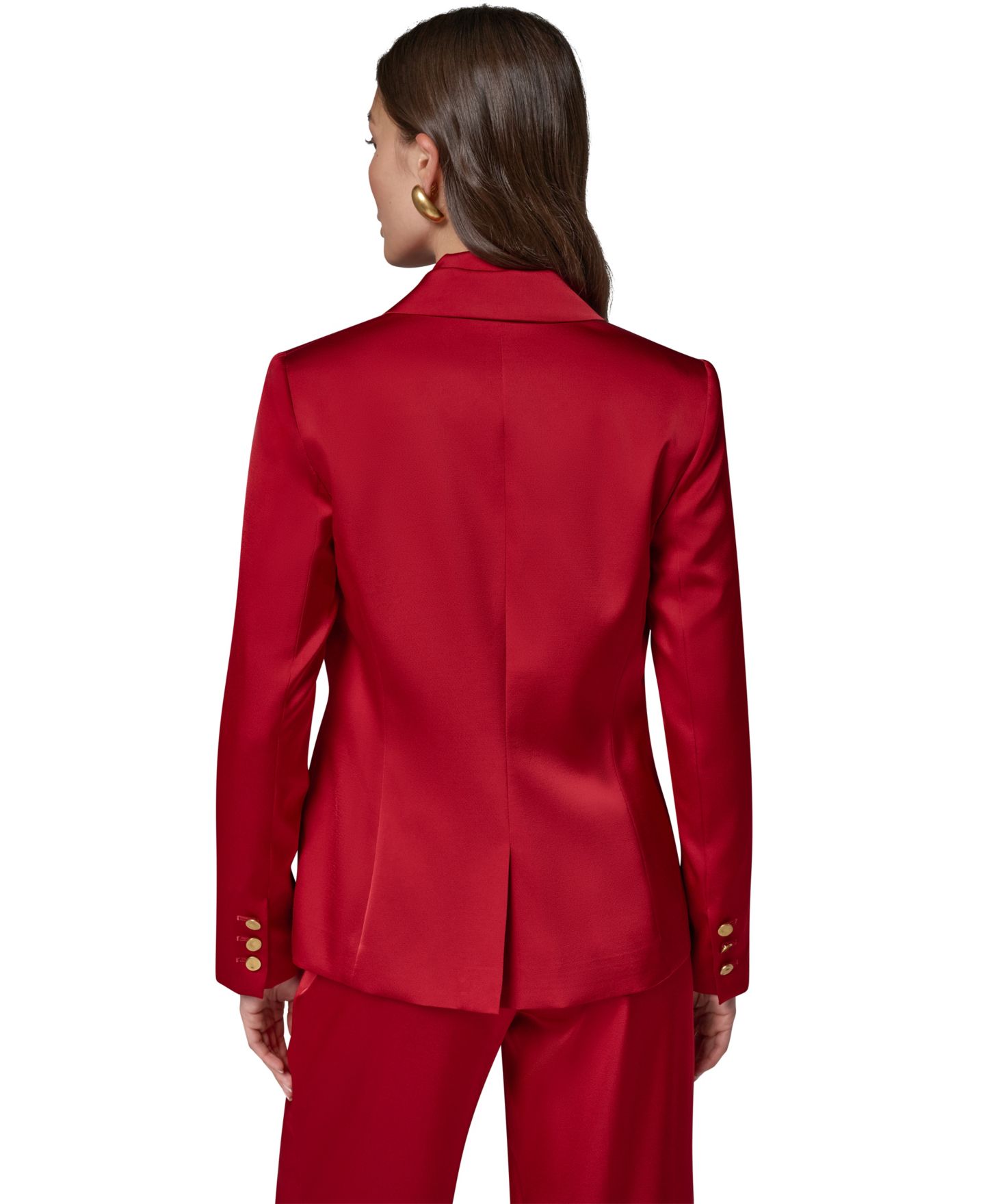 Женский двубортный атласный блейзер Donna Karan New York с плечевыми накладками, цвет: Красный бархатный — фото 25