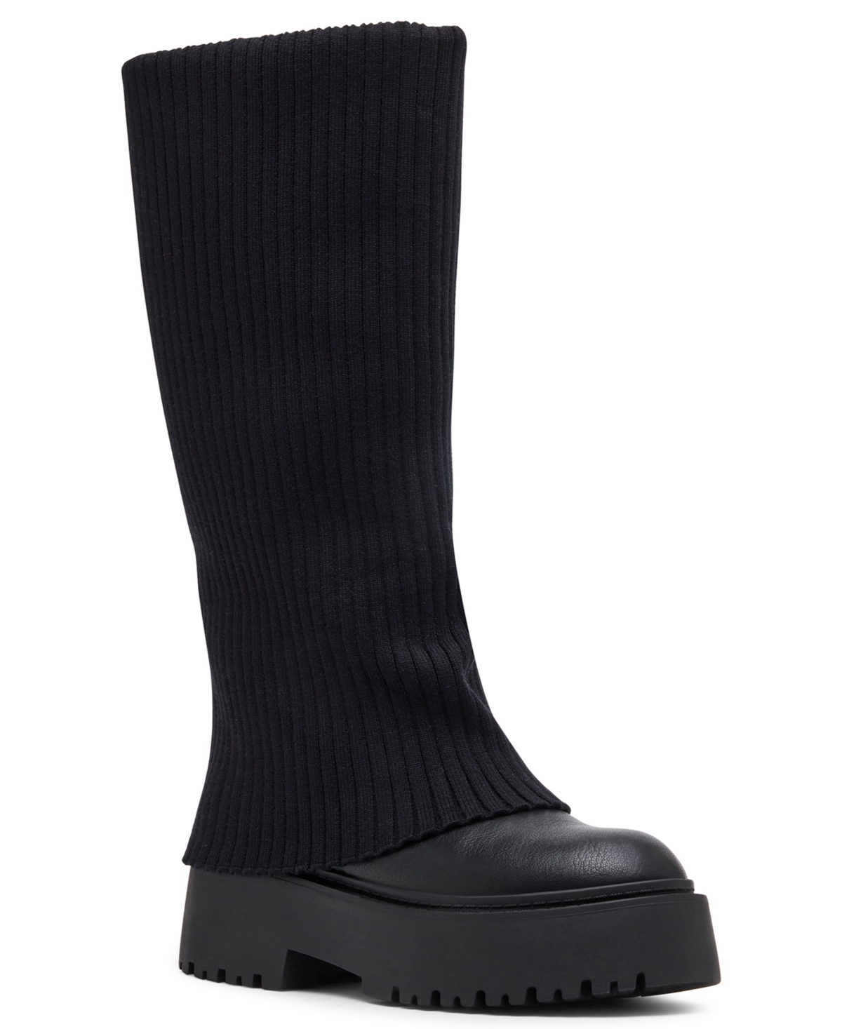 Madden Girl Women's Dilemma Fold-Over Knit Lug-Sole Tall Boots