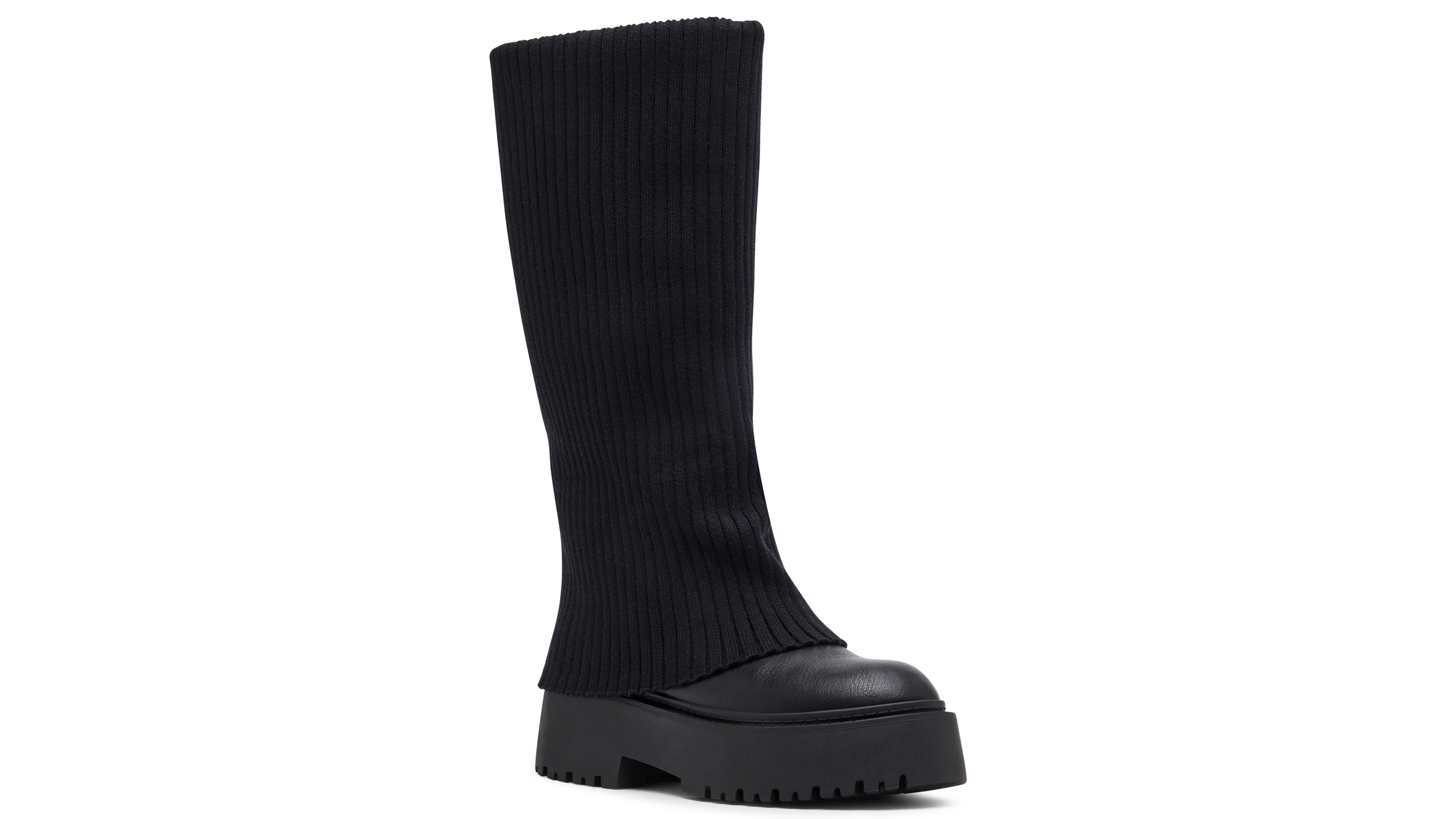 Madden Girl Women's Dilemma Fold-Over Knit Lug-Sole Tall Boots