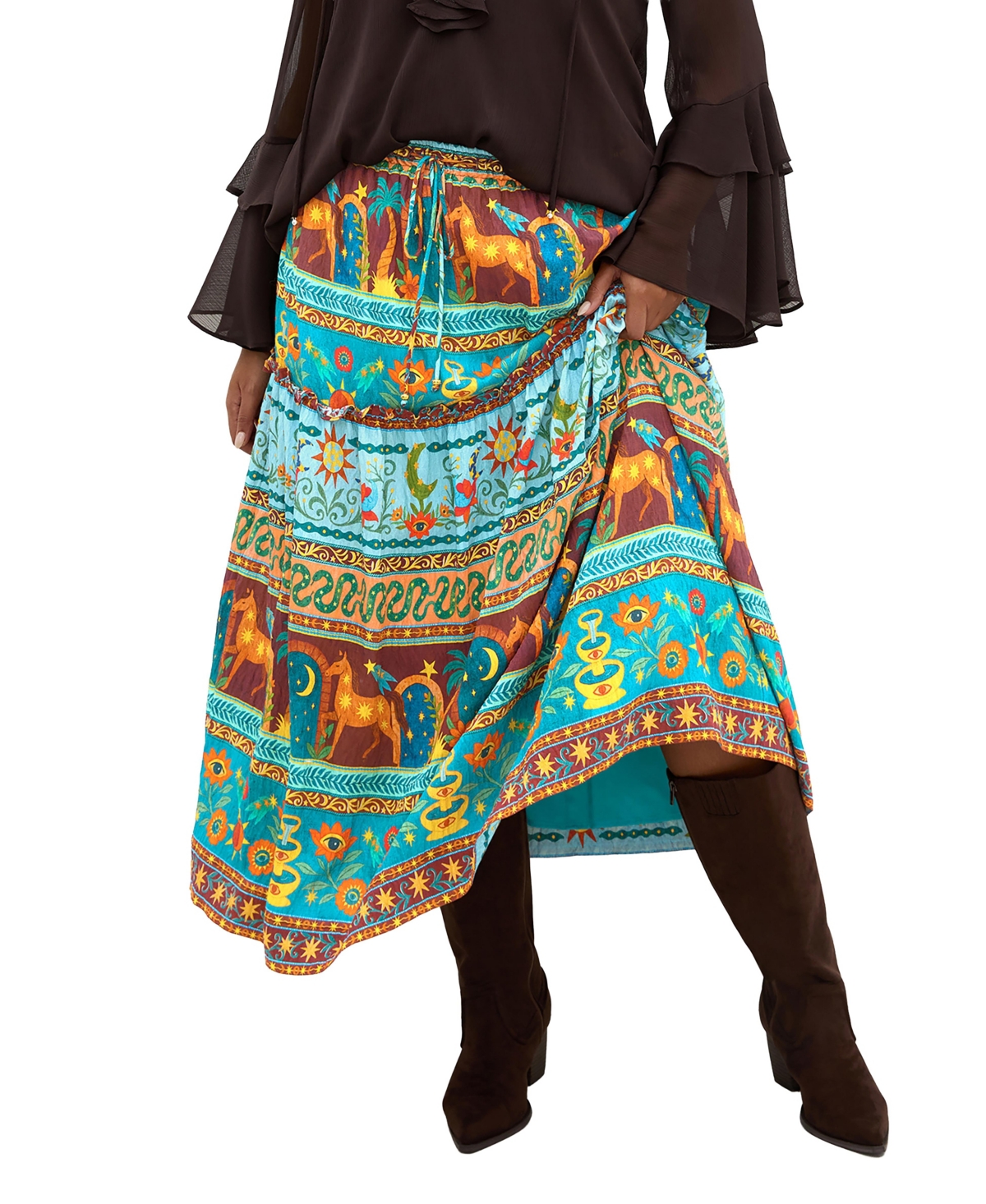 City Chic Plus Paradiso Tiered High-Waisted Print Midi Skirt