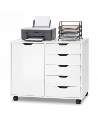 5 Drawer Storage Cabinet on Wheels with Door and Adjustable Shelf for Home Office