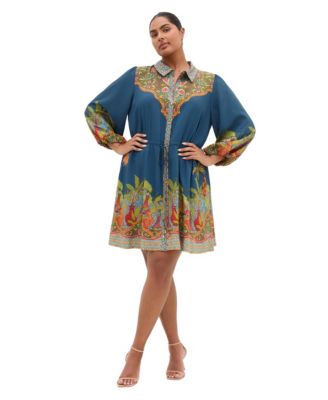 Plus Size Fools Paradise Print Collared Mini Dress