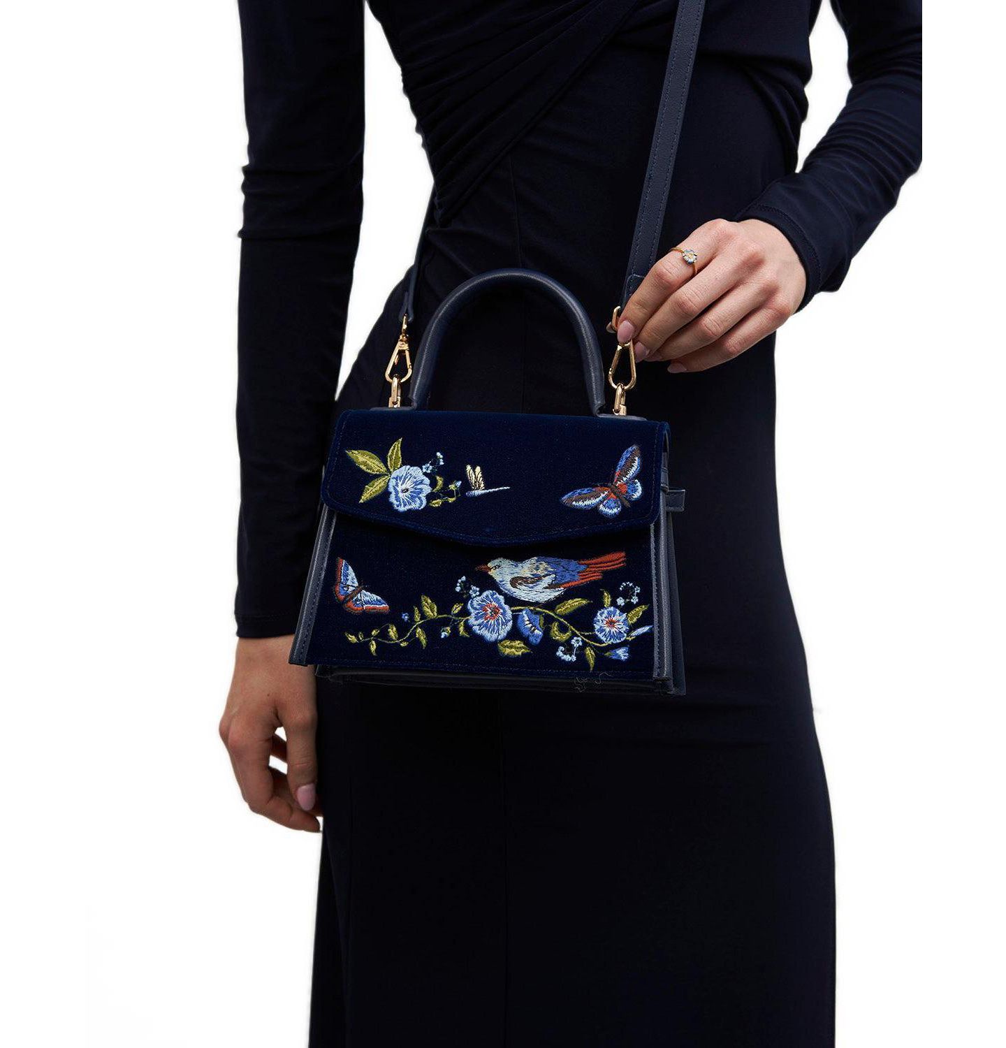 Женская сумка Fable England Eliza Nightingale Embroidered Top Handle, цвет: Тёмно-синий — фото 2