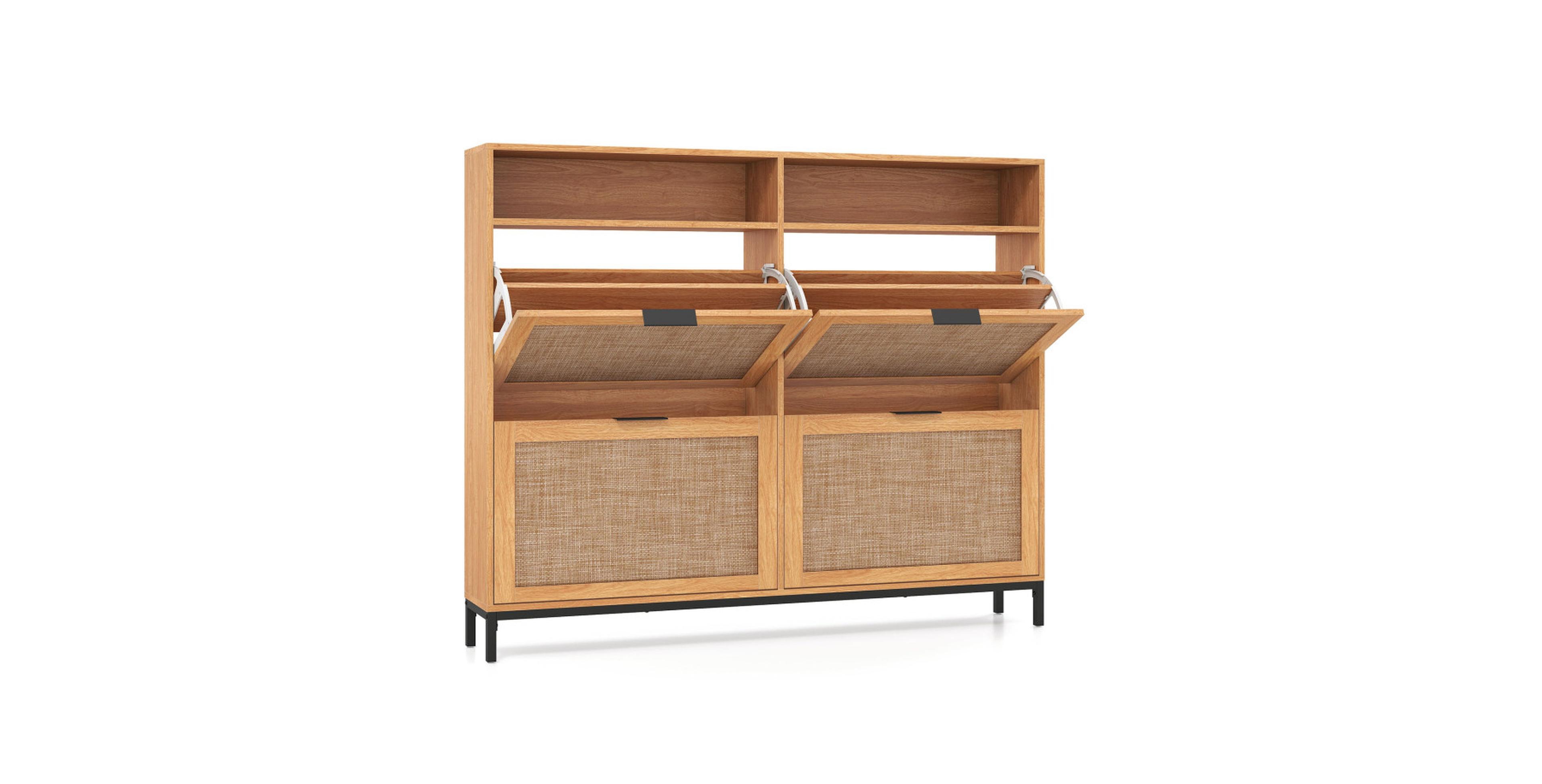 Gouun 55-Inch Narrow Shoe Cabinet with 4 Flip Drawers and Open Compartments