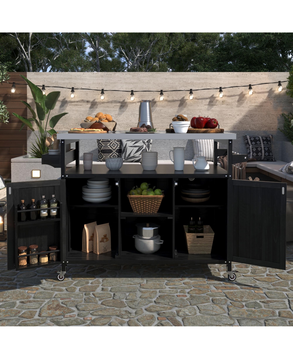 Clihome Rolling Bar Cart and Storage Cabinet