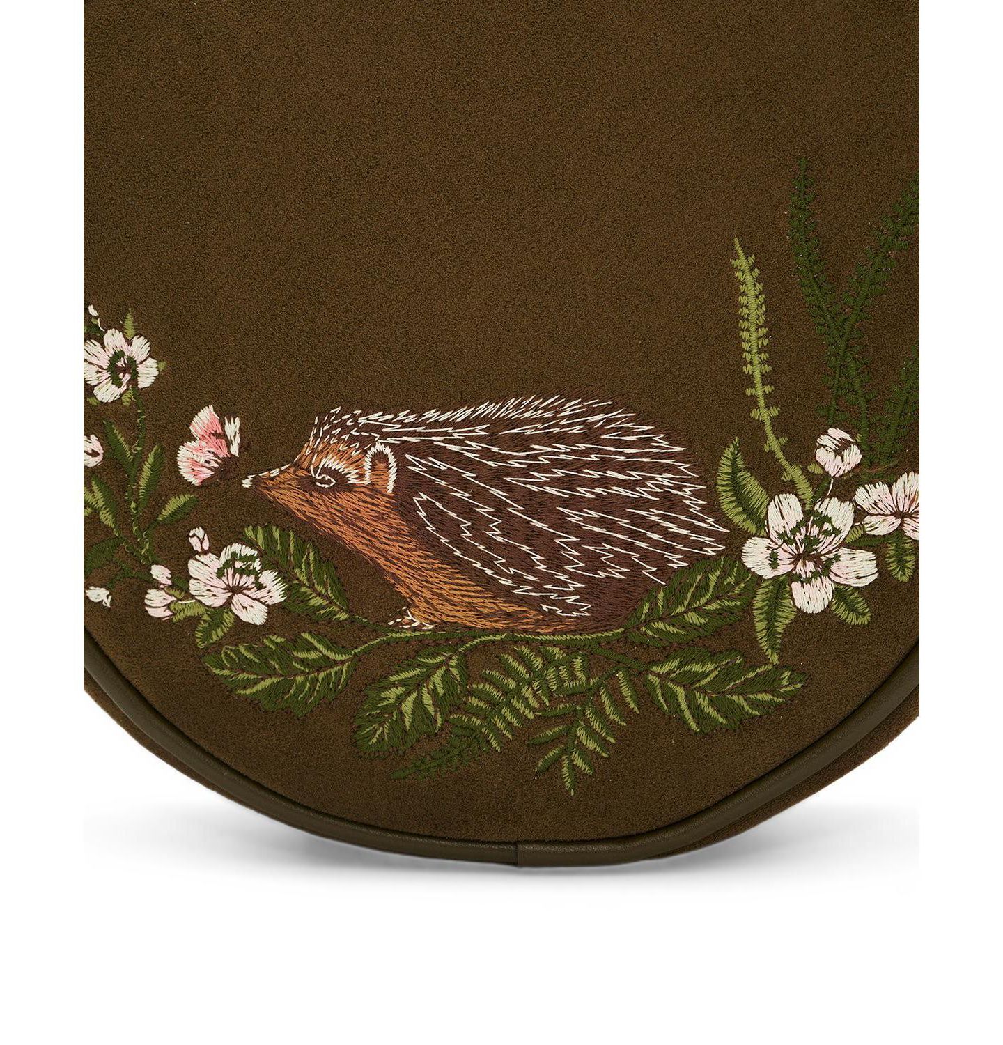Женская сумка Fable England Chloe Hedgehog Embroidered Faux Suede Circle, цвет: Хаки — фото 3