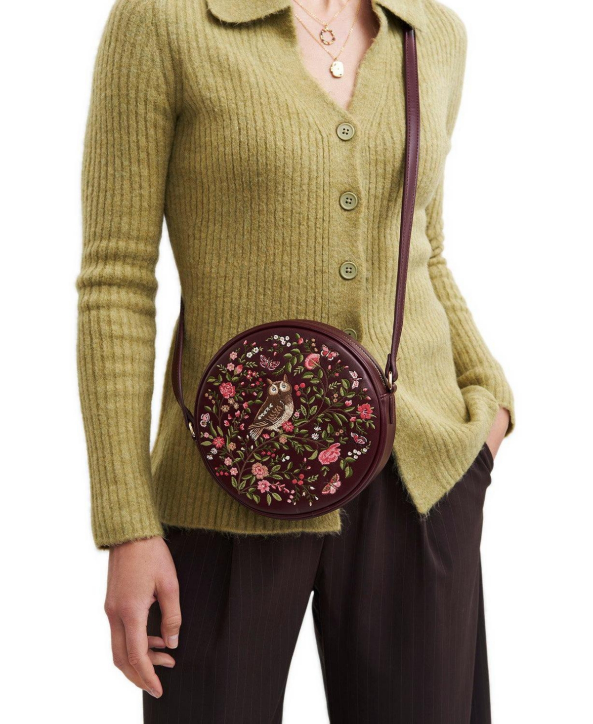 Fable England Chloe Owl Embroidered Circle Bag
