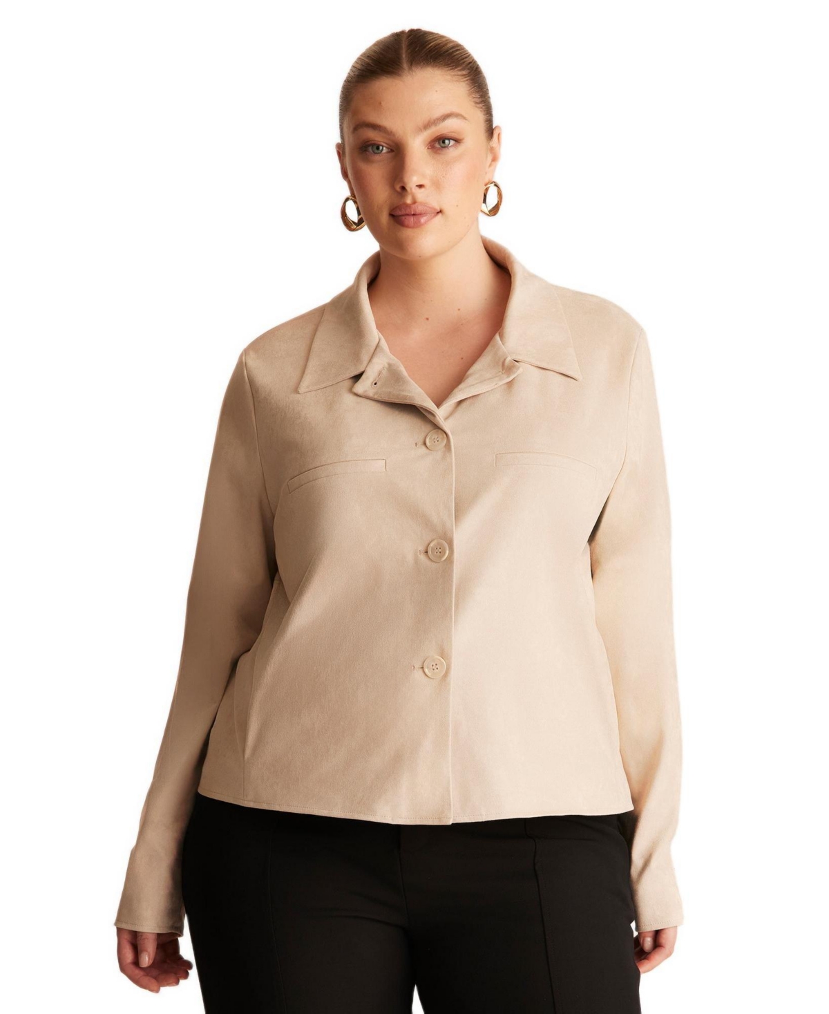 Estelle Plus Size Rowan Stretch Faux-Suede Jacket - Bone