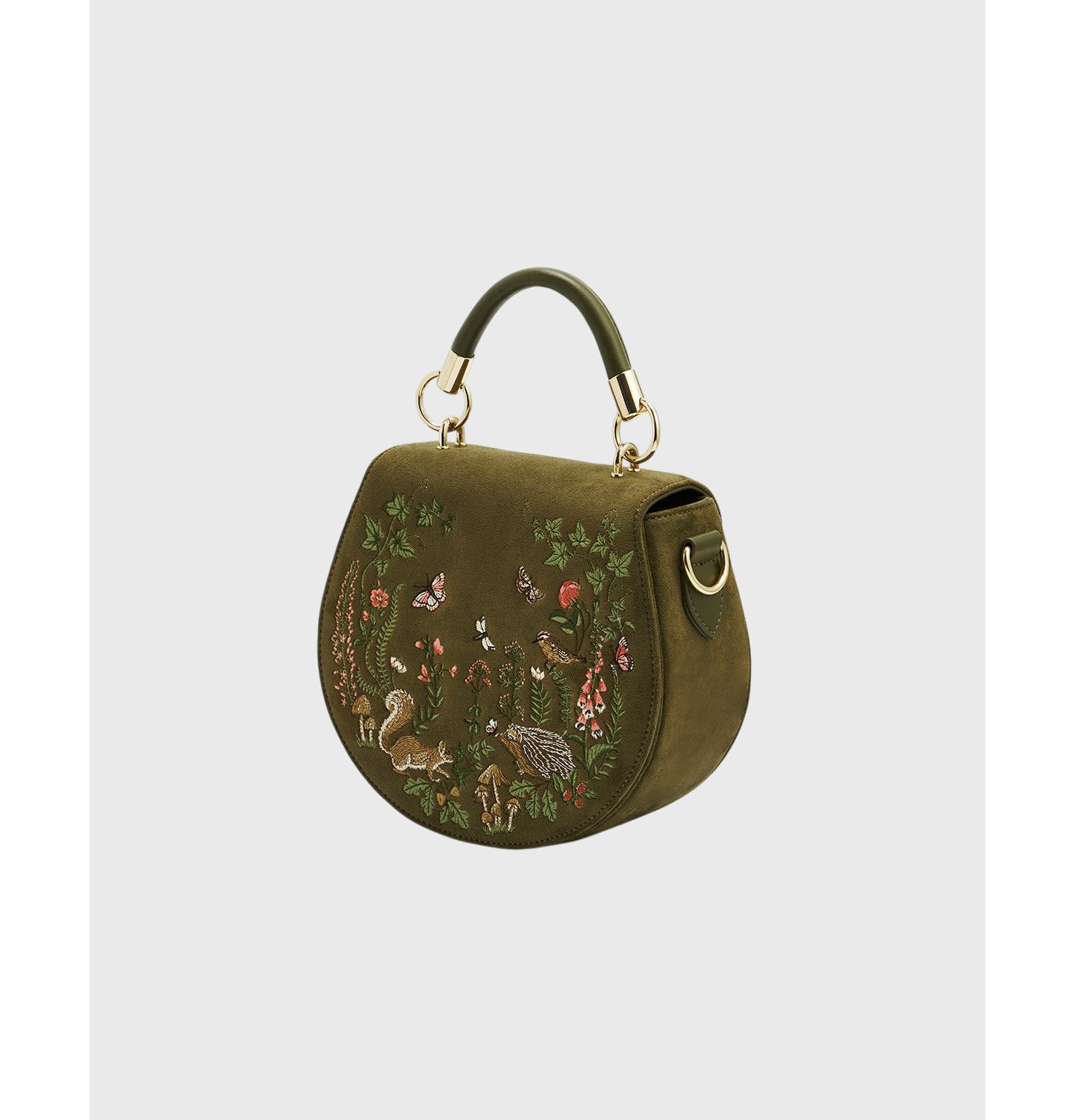 Женская сумка Fable England Charlotte Meadow Scene Embroidered Faux Suede Saddle, цвет: Хаки — фото 6