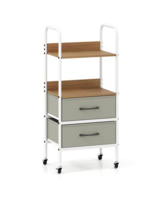38-Inch Slim Rolling Utility Cart with Open Shelves and Fabric Bins