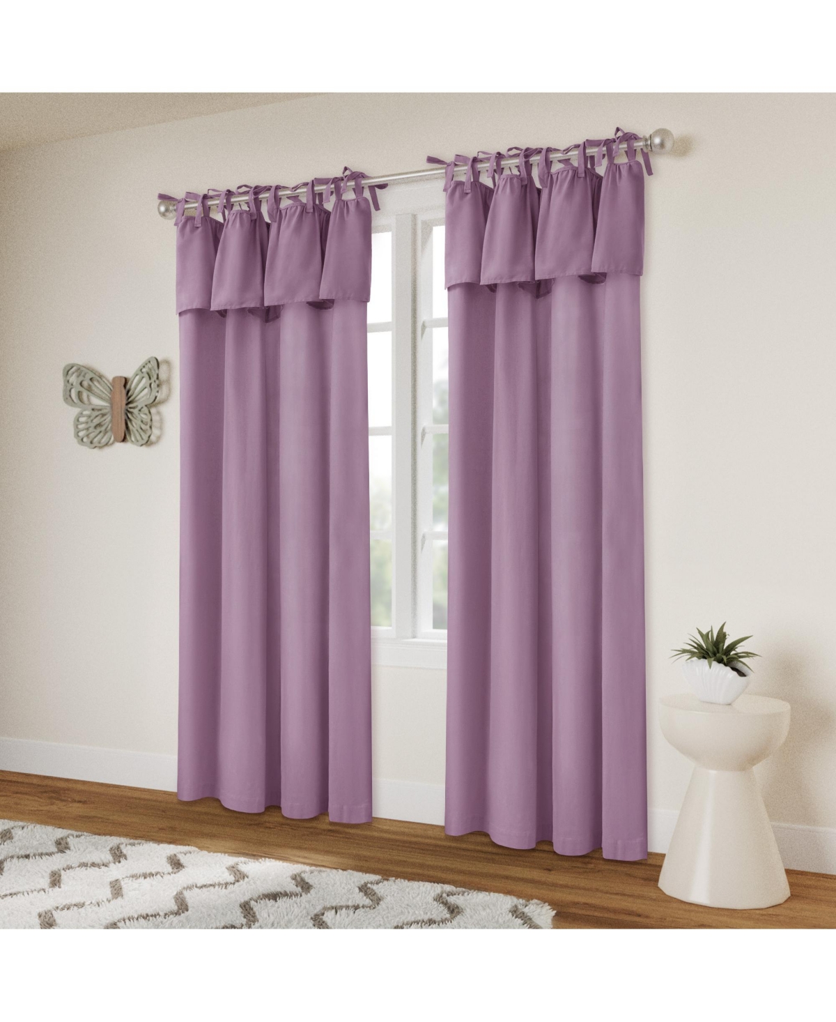 Awesome Home Recycled Cotton Blend Ruffle Tie Top Curtains Pair