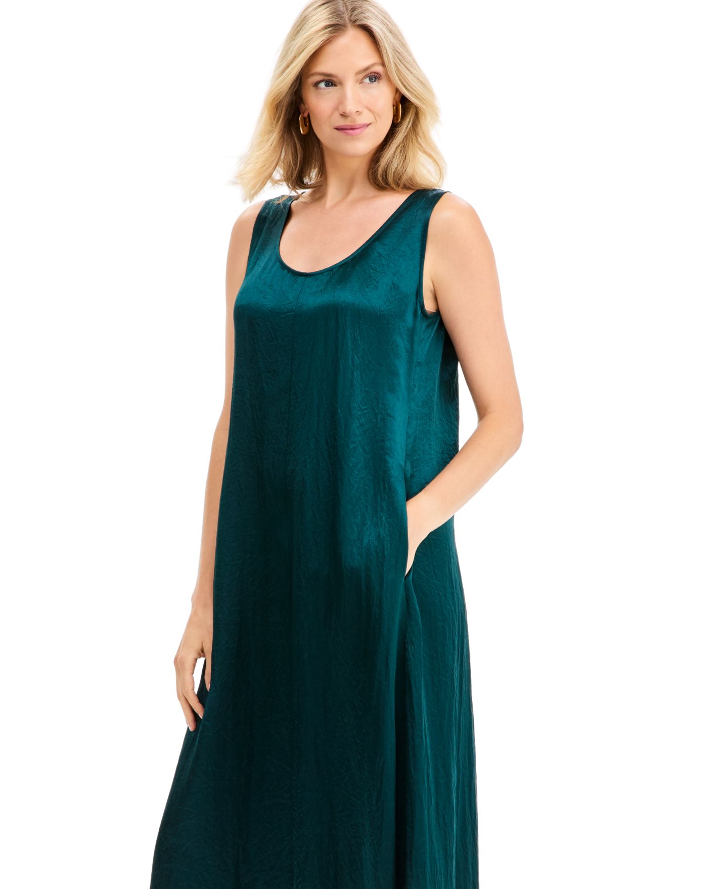 Женское платье Eileen Fisher A-Line Scoop Neck Midi, цвет: Kelp — фото 2