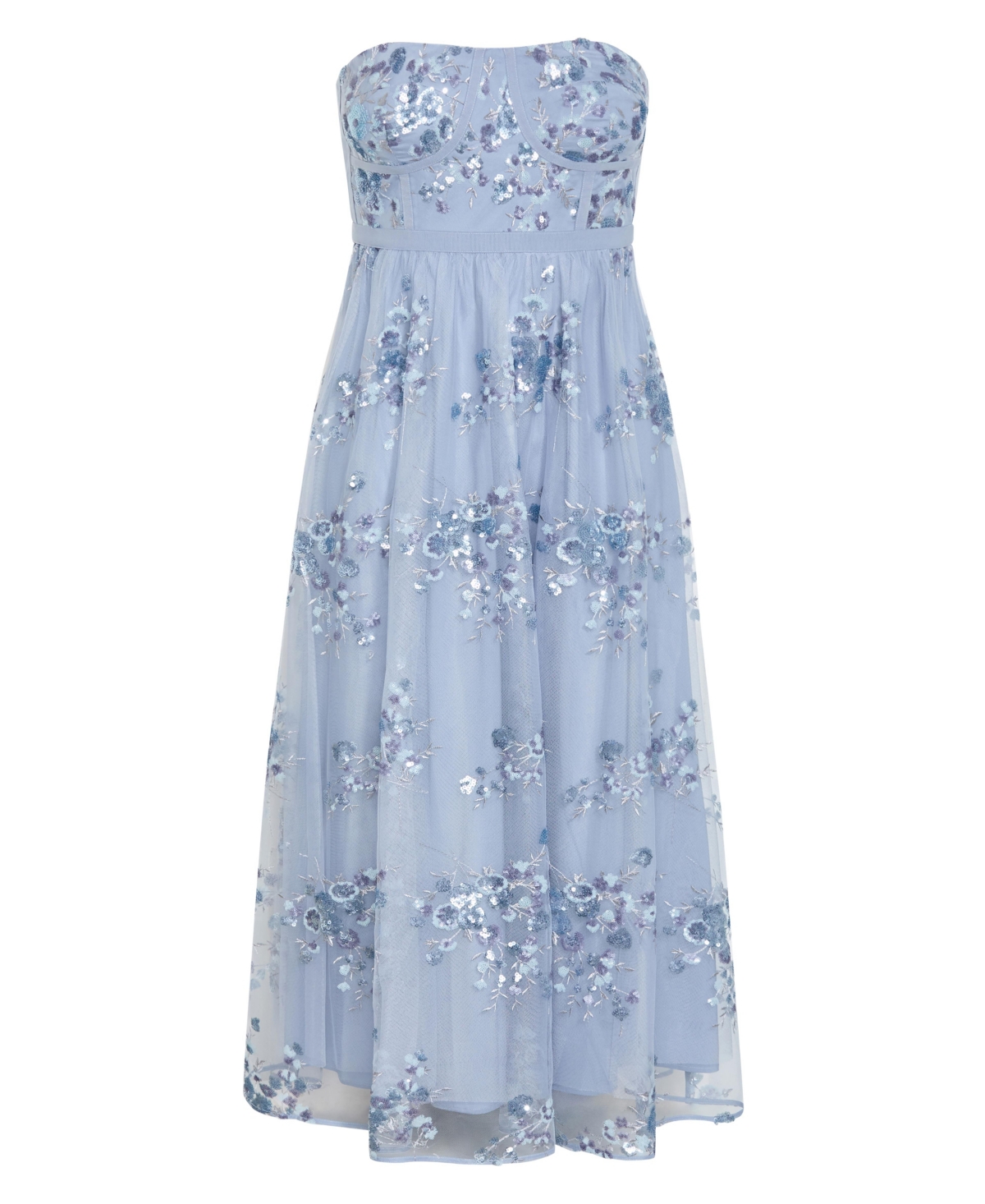 City Chic Plus Ambrosia Fit-and-Flare Embroidery Tulle Maxi Dress
