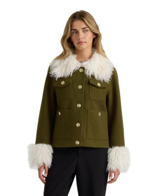 Women's Faux Wool Sb Short Jacket With Mongolian Faux Fur Collar