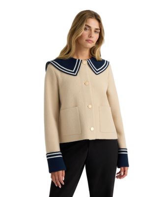 Women's Sailor Collar Cropped Knit Coatigan