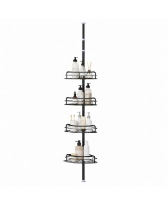 Floor to Ceiling Corner Shower Caddy 4 Adjustable Shelves No Drill Storage Organizer With Towel Bar Easy Installation Space Saving Rack