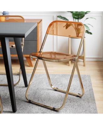 Lawrence Clear Acrylic Folding Chair, Modern Gold Chrome Frame, Fully Assembled Portable Dining Seat