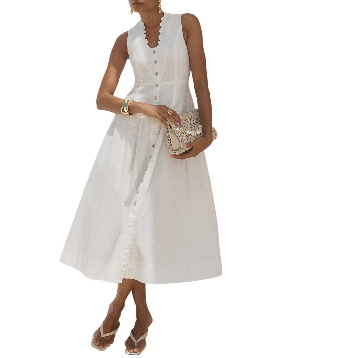 Женское платье Mint Velvet Scalloped Sleeveless Drop-Waist Ramie Maxi, цвет: Слоновая кость — фото 2