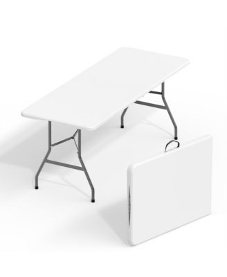 6 Ft Fold-in-Half Picnic Table with Carry Handle, Folding Portable Dining Table, Indoor/Outdoor, 350 Lbs Capacity for BBQ, Camping, Party