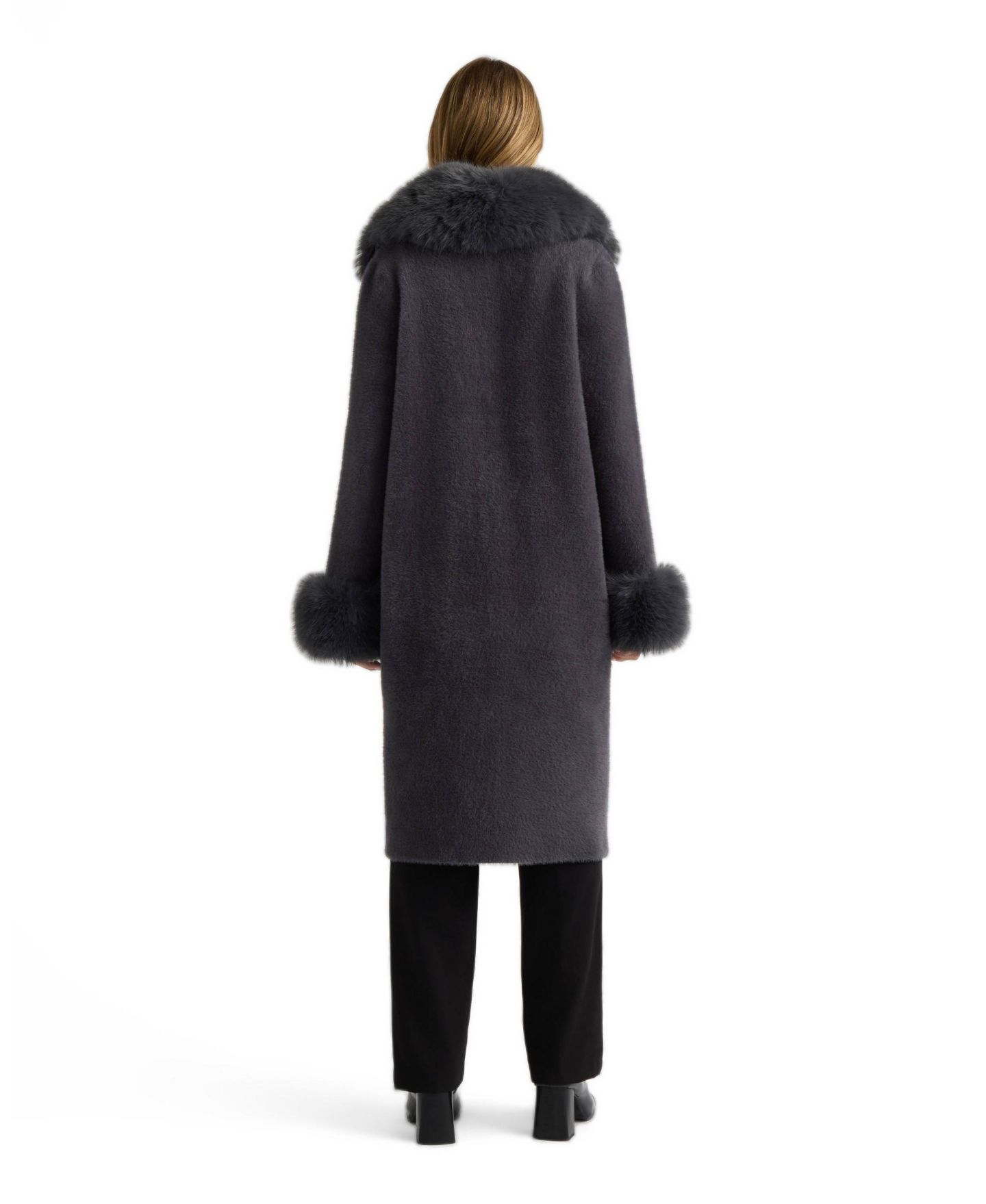 Женские куртки NVLT Longline Coatigan with Removable Faux Fur Collar and Cuffs, цвет: Угольный — фото 2